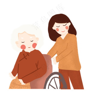推着坐轮椅的老人