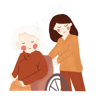 推着坐轮椅的老人