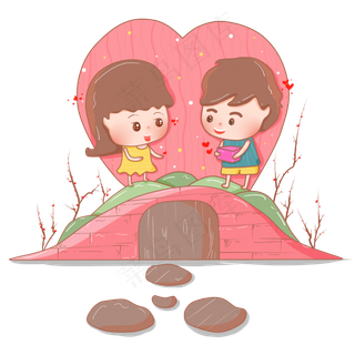 卡通清新七夕情人节情侣png图