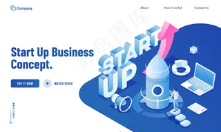商业人士启动他们的项目从笔记本电脑系统为创业企业概念网站设计的等距插图。