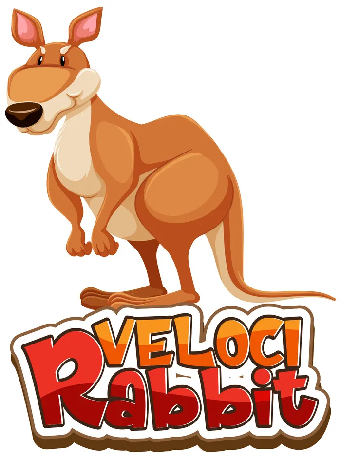 袋鼠卡通人物与孤立的 velocirabbit 字体横幅eps,ai矢量模版下载