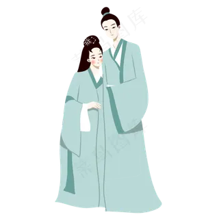 手绘矢量卡通古风情人节七夕节情