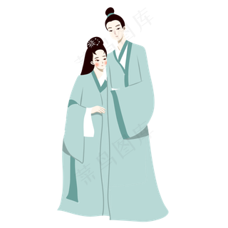 手绘矢量卡通古风情人节七夕节情