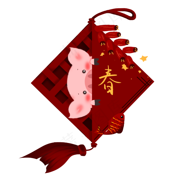 猪年挂历春粉色红鱼装饰中国结红(4000X4000(DPI:300))psd模版下载