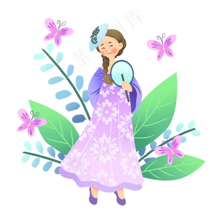 中元节拿扇子女孩(3000X3000(DPI:300))psd模版下载