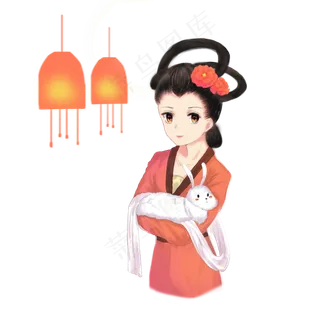 中秋节红色卡通手绘嫦娥 中秋节红色卡通手绘嫦娥