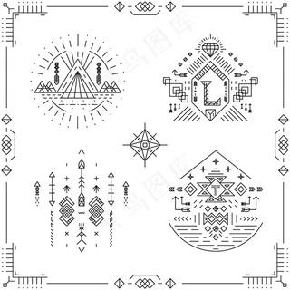 部落线复古时髦框架。边框装饰，艺术风格元素。