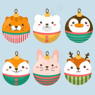 集动物性格与老虎，白熊，企鹅，兔子和鹿在球