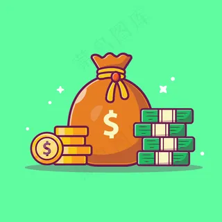 省钱图标。一叠硬币和钱袋,孤立的商业图标 省钱图标。一叠硬币和钱袋,孤立的商业图标