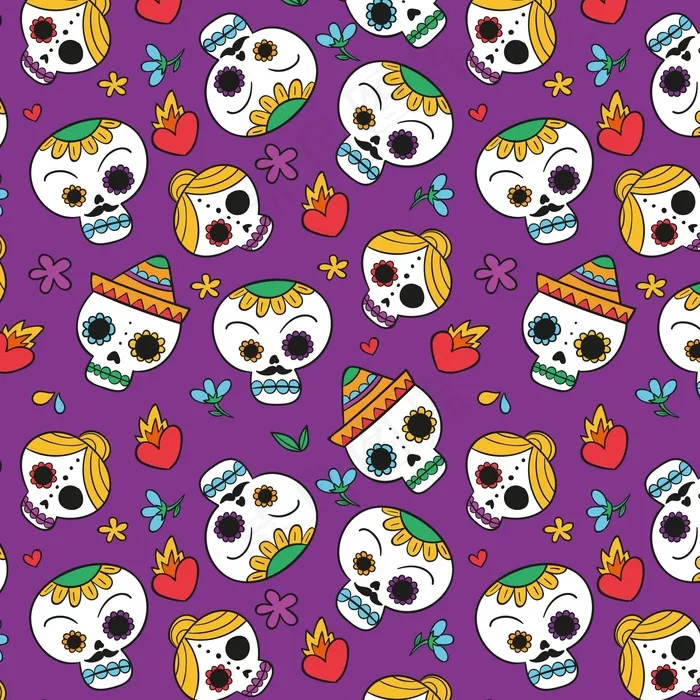 手绘dia de muertos图案eps,ai矢量模版下载