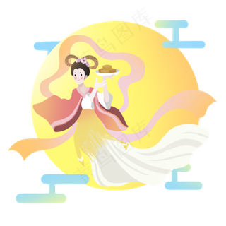 中秋节嫦娥端着月饼素材