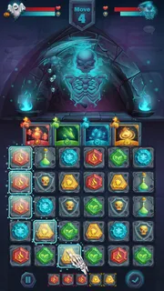 怪物战斗图形用户界面与幽灵骷髅游戏场比赛3-卡通风格矢量插图移动格式窗口与选项按钮，游戏项目