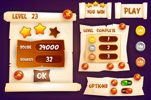 全套得分按钮游戏弹出窗口，图标，窗口和创造中世纪的rpg视频游戏的元素