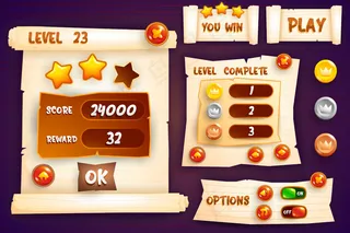 全套得分按钮游戏弹出窗口，图标，窗口和创造中世纪的rpg视频游戏的元素