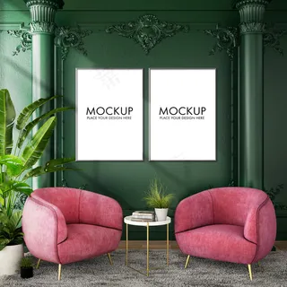 经典客厅室内设计，带墙壁模型样机