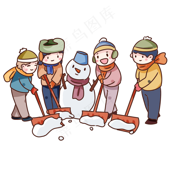 手绘卡通冬天堆雪人