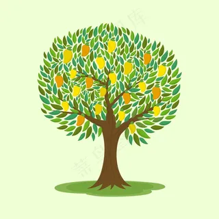 芒果树与水果平面设计插图