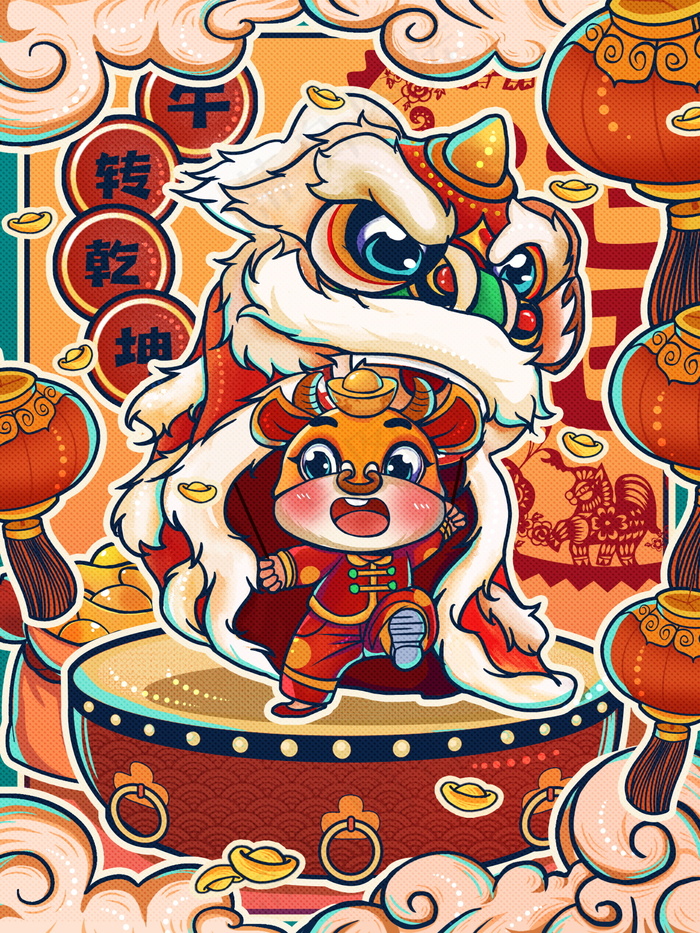 牛年插画 牛年海报 新春海报