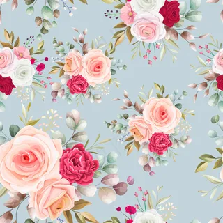 无缝图案美丽的花叶设计