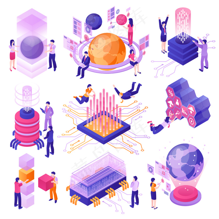 现代未来技术等轴测集eps,ai矢量模版下载