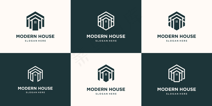 集合房地产极简主义图标家居多边形线条艺术风格