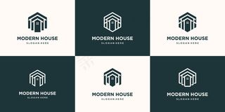 集合房地产极简主义图标家居多边形线条艺术风格