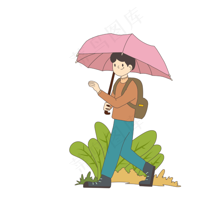 寒露主题雨中散步男生插画