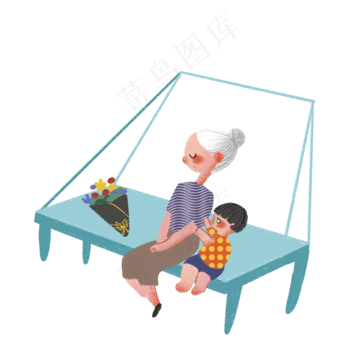 坐在椅子上的老奶奶和孙子人物素(2000X2000(DPI:150))psd模版下载