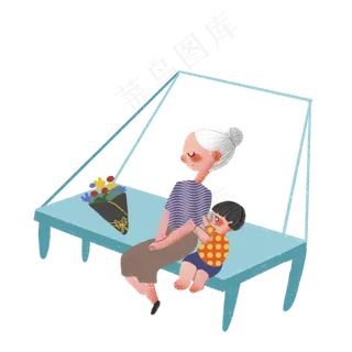 坐在椅子上的老奶奶和孙子人物素