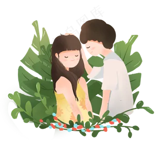 卡通手绘七夕情人节情侣