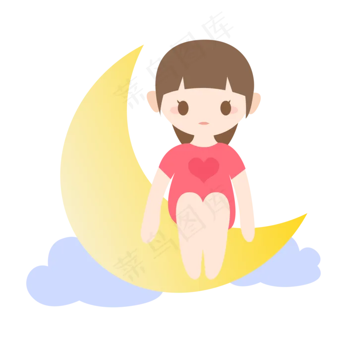 七夕节卡通女孩坐在月亮上(2000*2000px 300 dpi )ai矢量模版下载