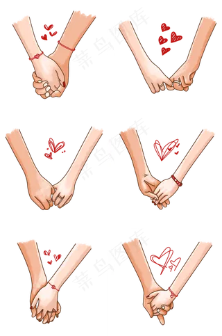 七夕节情侣牵手套图PNG免抠素材