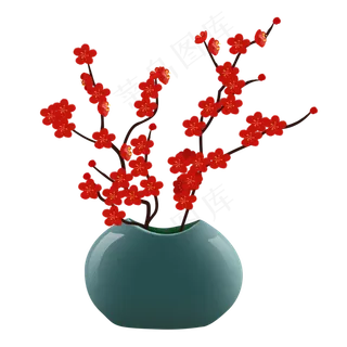 梅花花盆手绘图片