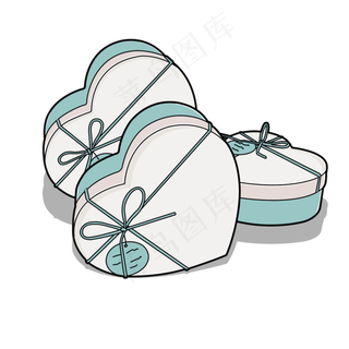 手绘卡通蓝白相间爱心礼品盒