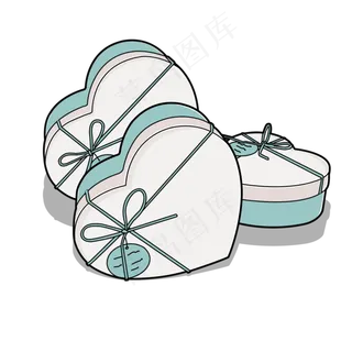 手绘卡通蓝白相间爱心礼品盒