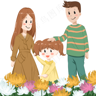 手绘卡通重阳节赏花