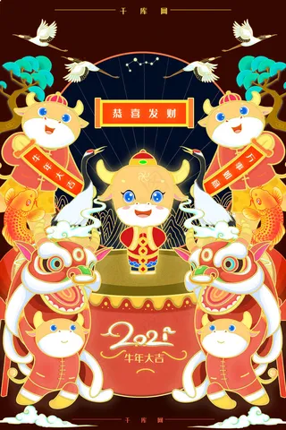2021年牛年大吉舞牛狮金牛贺岁恭喜发财