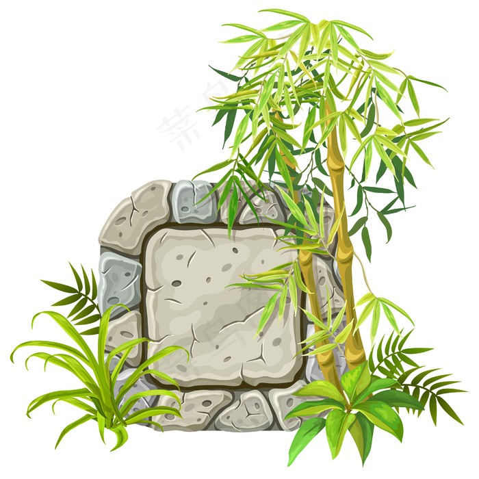 石板上有竹枝、竹叶。