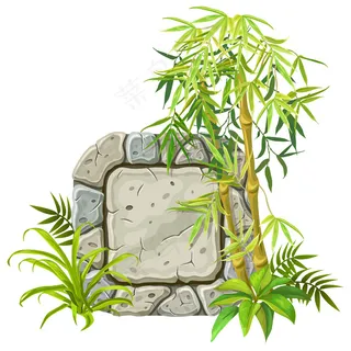 石板上有竹枝、竹叶。