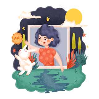 八月十五中秋节月饼节古典少女女