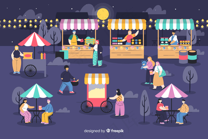 夜市上的一群人