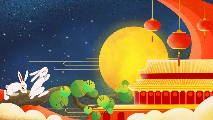 国庆中秋双庆中国风中秋banner中秋(2880*1620px 300 dpi )psd模版下载