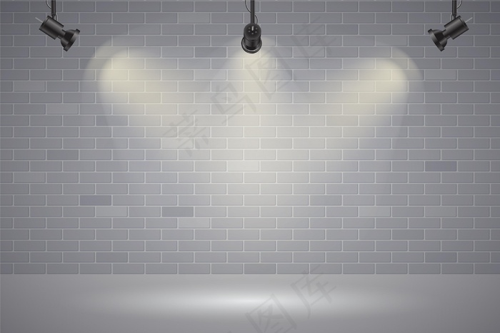 带聚光灯的白砖墙墙纸