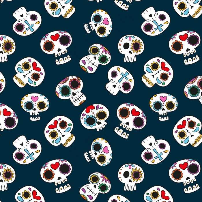 手绘dia de muertos图案eps,ai矢量模版下载