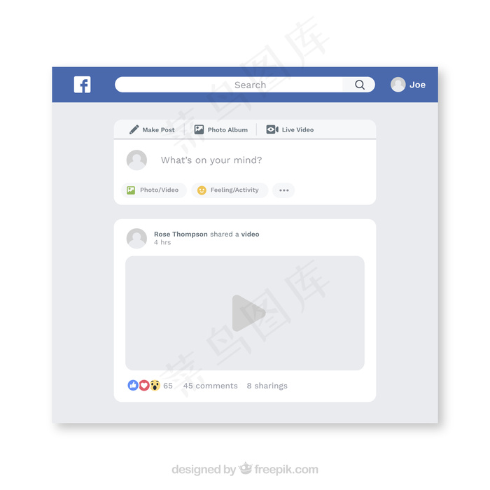 设计简约的Facebook网络界面eps,ai矢量模版下载