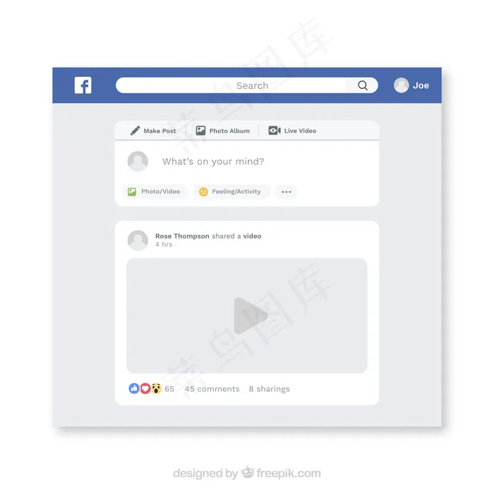 设计简约的Facebook网络界面eps,ai矢量模版下载
