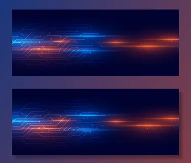 技术电路线路上有闪亮的光条纹