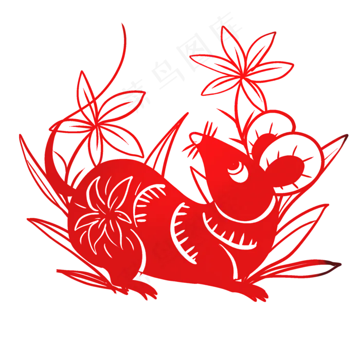 鼠年红色剪纸,免抠元素(2000X2000)