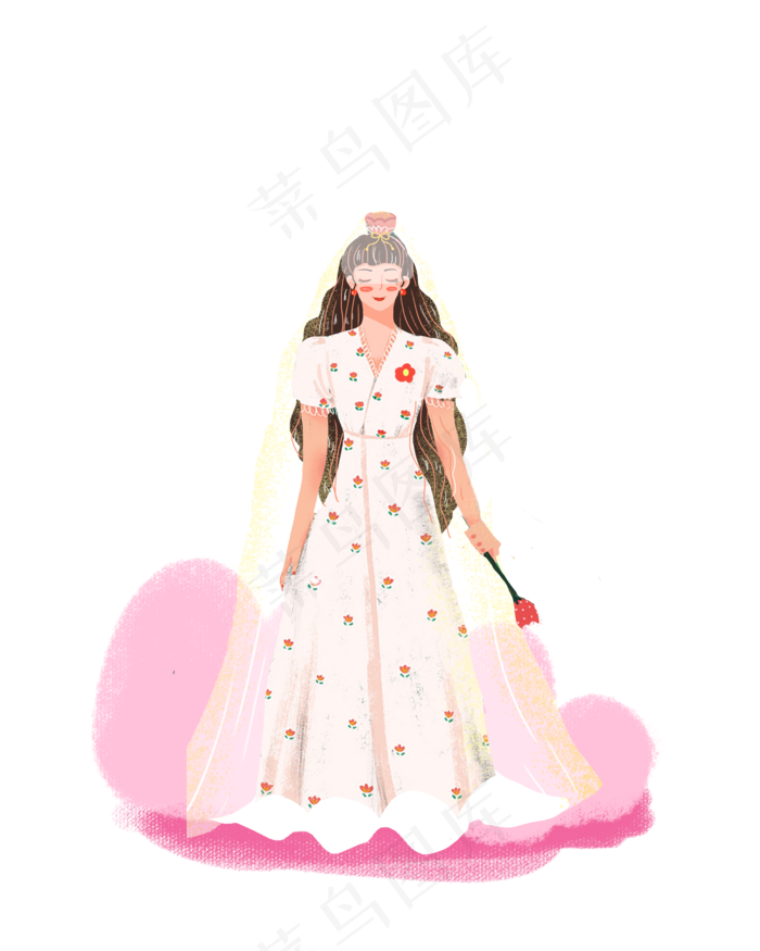 七夕浪漫新娘女孩png素材