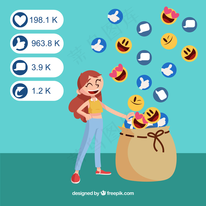 带有表情符号的Facebook影响者背景eps,ai矢量模版下载